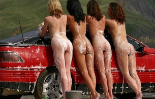 girls, nude, model, buts, ass, foam, car, carwash, asses, four asses, four