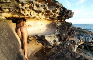 brunette, nude, rocks, outdoor, sexy ass, hot legs