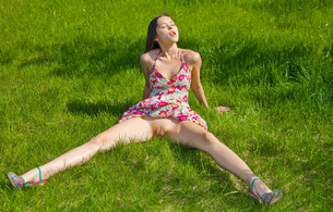 nastya k, dress, pussy, sexy, wquxga, grass, spreading, legs, heels, skinny, delicious, small tits, tiny tits, brunette, outdoors