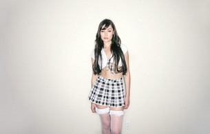 sasha, schoolgirl, skirt, stockings, sasha grey, hi-q, minimalist wall