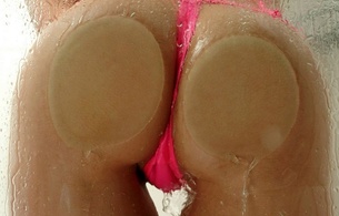 pink, ass, thong, wet, shower, panties