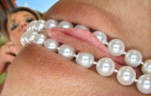 carli banks, lip reading, close up, jewelery, waxed, funny, bald pussy, clam, looking up, pearls, smooth