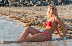 brooke hogan, blonde, bikini, beach, wet