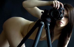 brunette, nude, photographer, camera