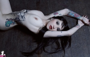 ilanna, tits, teen, tattoo, sexy, suicide girls, brunette, floor, body art, skinny, delicious, sexy, perfect girl, natural tits