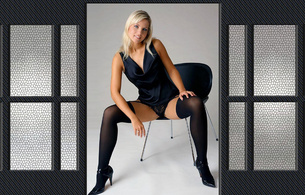 jenni gregg, lingerie, stockings, panties, girl, legs, heels, spreading, blonde, chair