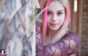 girl, sexy, emo, long hair, view, look, pink, piercing, eyes, suicide girls, satin