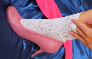 naomi k, socks, high heels, pink