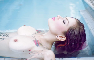 fernanda, brunette, tits, tatoo, piercing, suicide girls, tattoo, pool