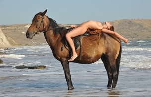suzanna a, brunette, sexy girl, nude, naked, horse, beach, sea, legs, nadia p, susi r, suzanna