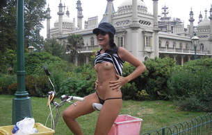 petite, cute, amateur, bicycle, brunette, long hair, skinny, delicious, sexy, small tits, tiny tits, perfect girl, panties, smile, sunglasses, yummy, royal pavilion, brighton, england, united kingdom