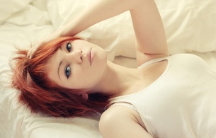 redhead, hair, model, face, beauty, bed
