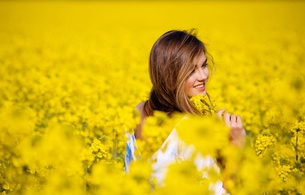 grass, outdoors, flower, girl, smile