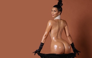 kim kardashian, american, starlet, model, celebrity, exotic, brunette, busty, sexy babe, long hair, posing, undressing, black, robe, gloves, oily, body, nice rack, sexy ass, big booty babe, hot, ass wallpaper, minimalist wall, own cut, paper m