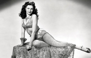 yvonne de carlo, canadian, american, actress, brunette, sexy babe, long hair, hollywood, glamour, posing, sitting, sexy dressed, fantasy, oriental, femme, sexy attitude, retro, yvonne, black and white, b&w, celebrity, lingerie series