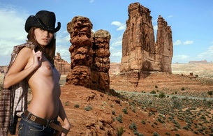 maya, model, cowgirl, topless, boobs, nipples, canyon, hat