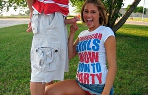 american, girls, party shirt, cock, hold, hand job, blonde, public, melissa midwest, dick