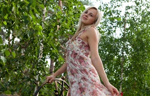 luciana, blonde, sexy girl, adult model, russian, sarafan, outdoors, long hair, view, look, dress, smile, luciana a, gina d, hi-q