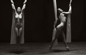 damianne, super, sexy, swinging, naked, in, air, black and white, collage
