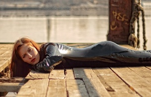 young, redhead, alternative, amateur, model, slim, sexy babe, long hair, posing, laying, outdoor, erotic, red lips, black, latex, catsuit, fullsuit, shiny, rubber, fetish, riga, fetish babe