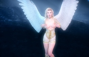 virtual, sexy babe, erotic art, 3d, busty, babe, undressing, lingerie, white, wings, artificial, angel, teasing, widescreen cut, fantasy