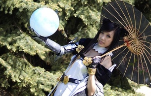 vixxenette, exotic, slim, cosplayer, amateur, model, asian, sexy babe, long hair, posing, fancy dressed, cosplay, deity ahri, hi-q, close up, hottie, updo hairstyle, sexy, dressed, umbrella