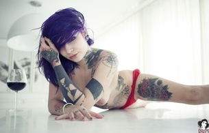 tattoo, brunette, nude, boobs, naked, short, legs, sexy, face, hair, beautiful, body, rebecca crow, katherine suicide, katherine, suicide girls, hi-q, close up, eyes, face, tattoos, body art