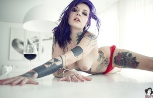 katherine, tattoo, legs, face, hair, color, nude, sexy, naked, cute, beauty, hot, body, piercing, suicide girl, suicide girls, rebecca crow, katherine suicide, hi-q, close up, tattoos, body art, purple hair
