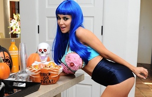 carmen electra, tara leigh patrick, american, brunette, actress, singer, model, celebrity, dancer, curvy, milf, sexy babe, long hair, home, kitchen, blue wig, tight clothes, halloween, sexy dressed, real celebs wall