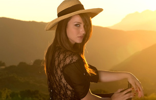 malena morgan, adult model, brunette, lingerie, sexy, hat