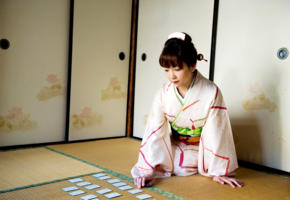 azusa kirihara, tatami, kimono, karuta, new year, asian