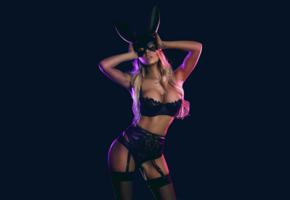 blonde, bunny, lingerie, costume, sexy, curvy, babe, widescreen cut, minimalist wall, busty, cleavage, boobs, erotic, lingerie series