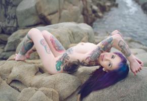 ilanna, sexy girl, hot girl, nude, naked, boobs, tits, tattoo, suicide girls, purple hair, blue hair