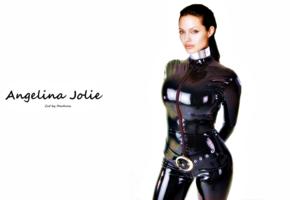 angelina jolie, american, brunette, hollywood, actress, fake, sexy babe, tight clothes, latex, catsuit, fullsuit, rubber, fetish, minimalist wall, own cut, unknown faker, celebrity fake, fetish babe, widescreen cut
