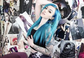 suicide girls, tattoo, blue hairs, bexcision, hi-q, sexy babe, long hair, body art, blue hair