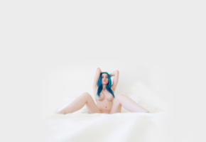 sexy, nude, teen, big tits, boobs, blue hair, legs