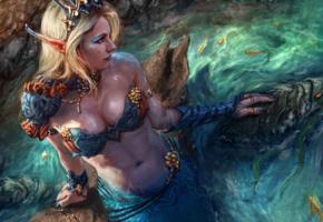 mermaid, blue, elf, crown