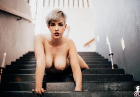 twitching allure, suicide girls, boobs, nipples, twitchling, tattoo, stairs, staircase, candles, big tits, hanging boobs