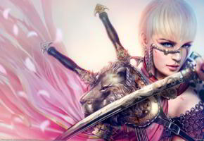 artwork, warrior, women, swords, blonde, sword, armor