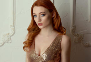 liza labenskaya, model, pretty, babe, redhair, redhead, blue eyes, russian, sensual lips, face, cleavage, beautiful, 4k, uhd