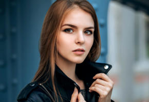 vasilisa sarovskaya, model, pretty, babe, brunette, russian, leather jacket, beautiful, face