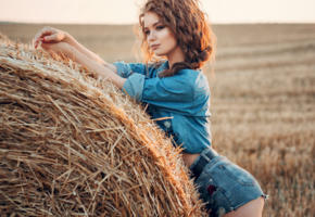 alina zaslavskaya, model, babe, russian, smile, hay, field, non nude, 4k, uhd