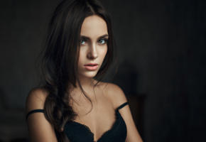 kseniya klimenko, model, pretty, babe, brunette, russian, sensual lips, bra, beautiful, face, 4k