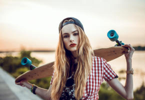 model, blonde, russian, cap, skateboard, non nude, 4k, skater chick