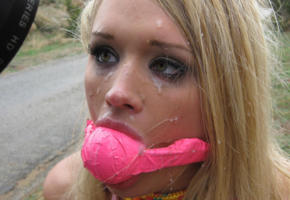 facial, cum, sperm, gag ball, bdsm, cum on face, blonde