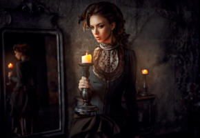 victoria vishnevetskaya, model, pretty, babe, russian, mirror, reflection, 4k, georgy chernyadyev studio, candle, gothic