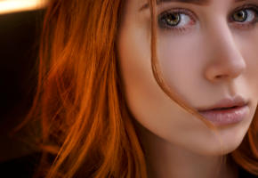 model, pretty, babe, redhead, russian, green eyes, sensual lips, 4k, face