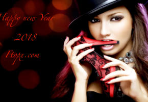 brunette, sensual lips, stiletto, hat, new year, face