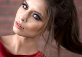 model, brunette, blue eyes, russian, sensual lips, 4k, face, portrait
