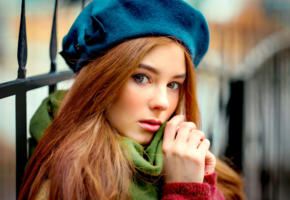 model, redhead, russian, sensual lips, hat, beanie, 4k, face, portrait